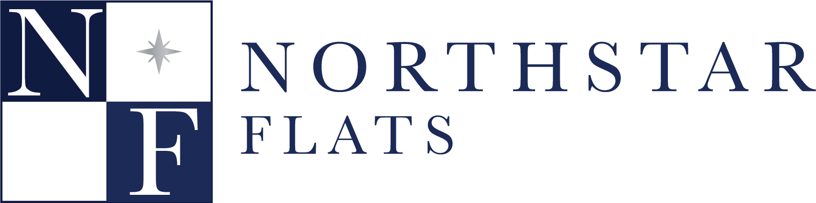 a blue and white banner with the words northstar flats